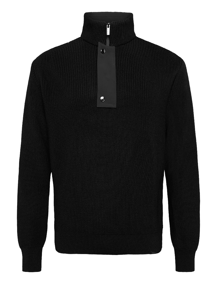 Paul & Shark - MEN'S KNITTED WOOL POLYESTER ZIPPED SWEATER - half zip jumpers - black - 1