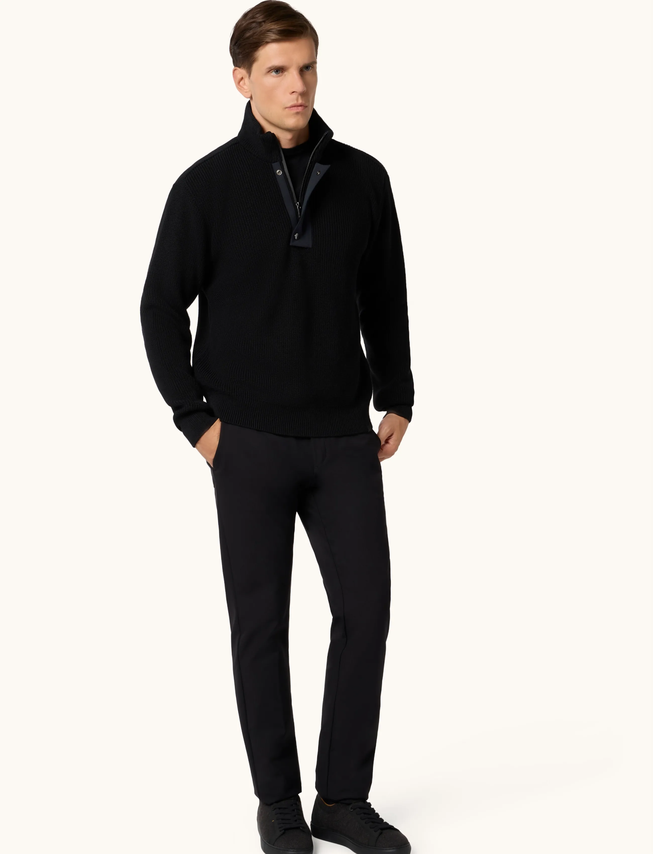 Paul & Shark - MEN'S KNITTED WOOL POLYESTER ZIPPED SWEATER - half zip-tröjor - black - 0