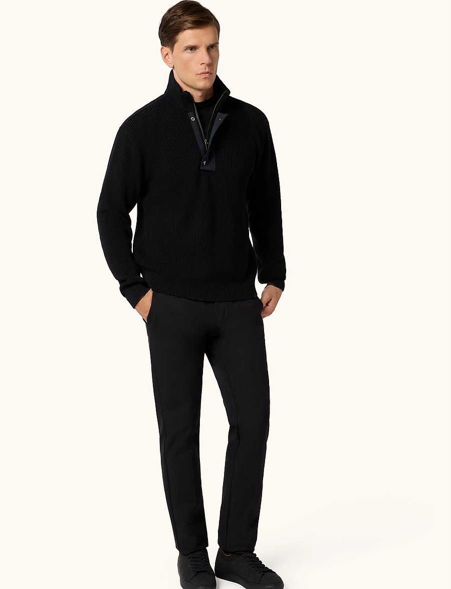 Paul & Shark - MEN'S KNITTED WOOL POLYESTER ZIPPED SWEATER - half zip-tröjor - black - 0