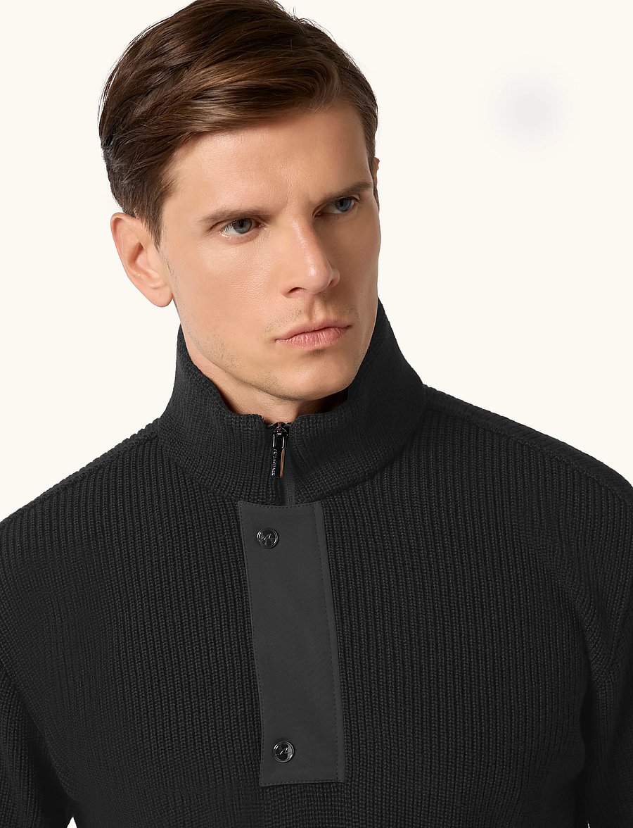 Paul & Shark - MEN'S KNITTED WOOL POLYESTER ZIPPED SWEATER - half zip-tröjor - black - 2