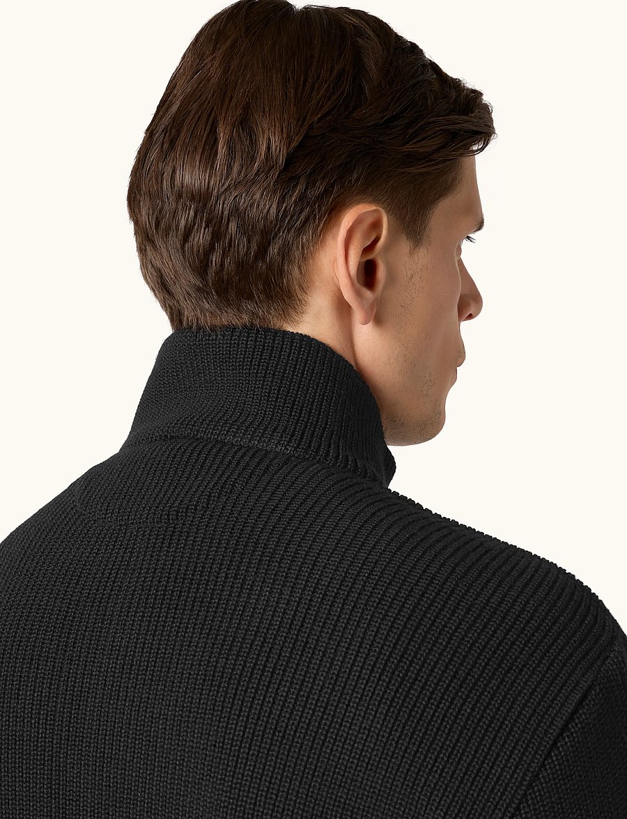 Paul & Shark - MEN'S KNITTED WOOL POLYESTER ZIPPED SWEATER - half zip-tröjor - black - 4