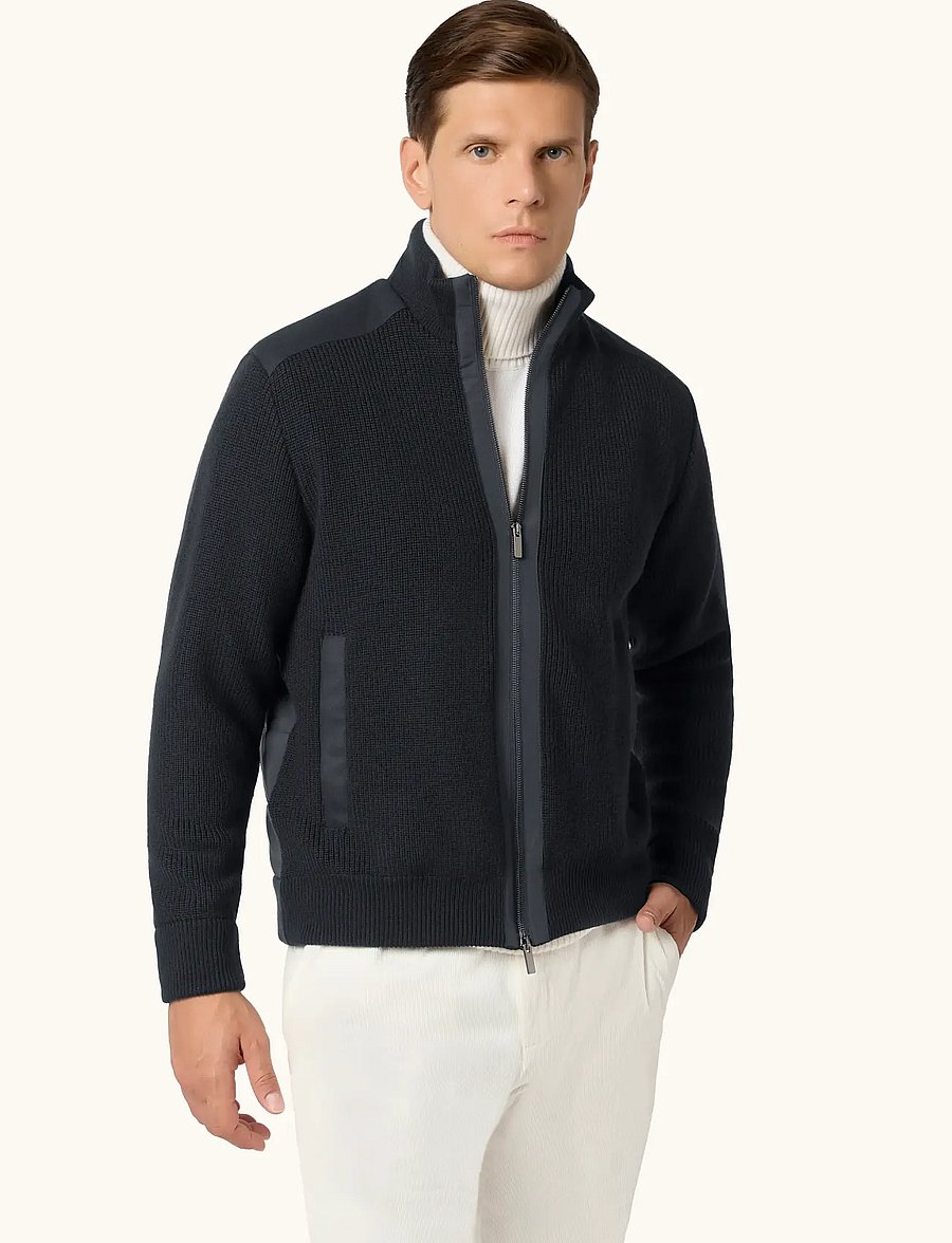 Paul & Shark - MEN'S KNITTED WOOL ZIPPED SWEATER - hybridjakker - blue - 0