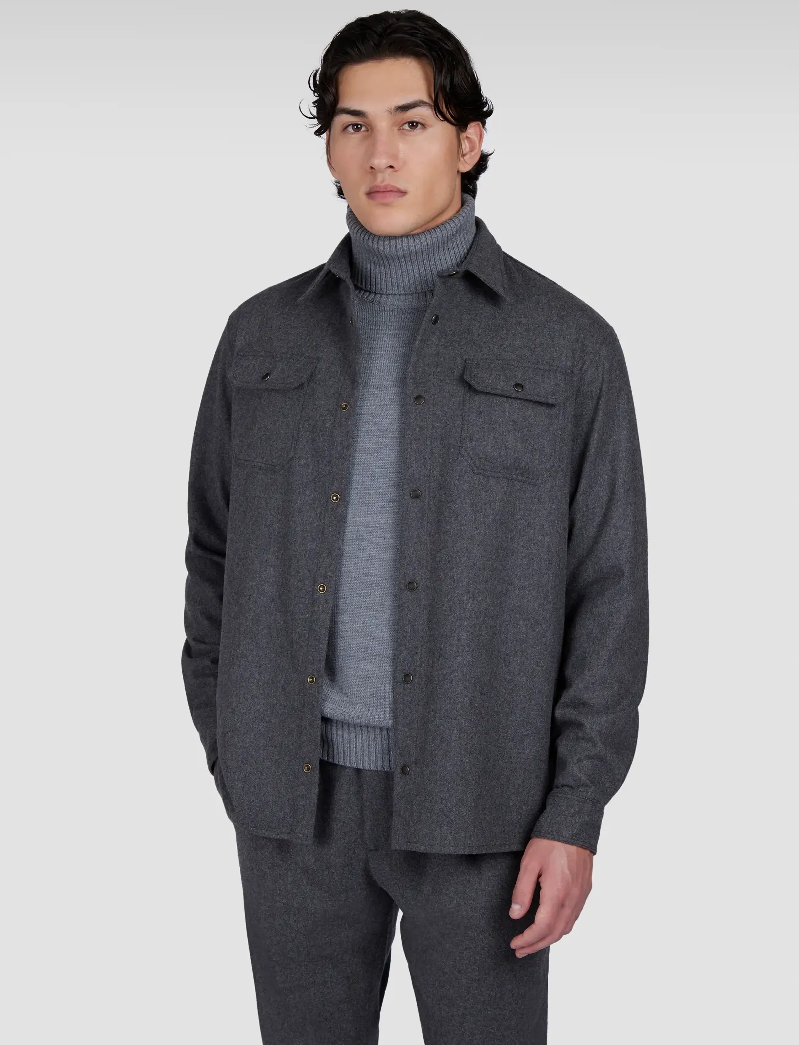 Paul & Shark - MEN'S WOVEN WOOLLEN OVERSHIRT - charcoal - 0