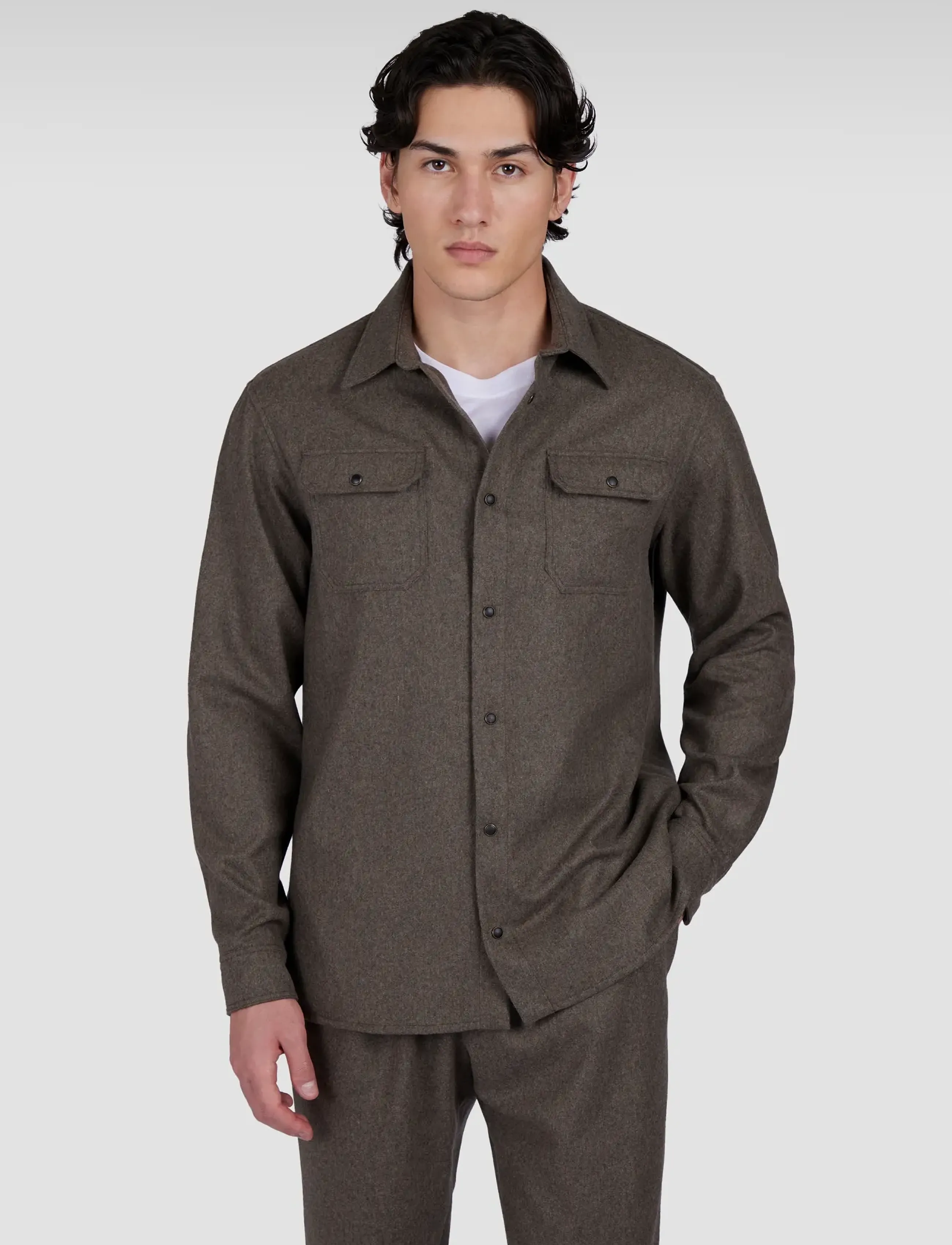 Paul & Shark - MEN'S WOVEN WOOLLEN OVERSHIRT - dark brown - 0