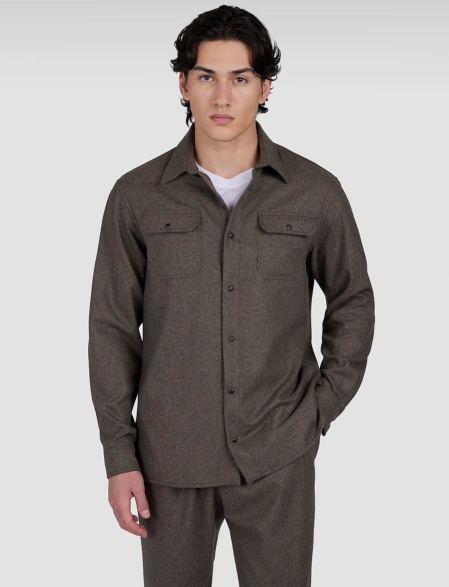 Paul & Shark - MEN'S WOVEN WOOLLEN OVERSHIRT - Überhemden - dark brown - 0