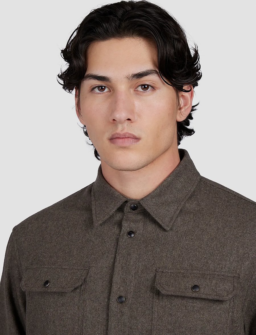 Paul & Shark - MEN'S WOVEN WOOLLEN OVERSHIRT - Überhemden - dark brown - 4