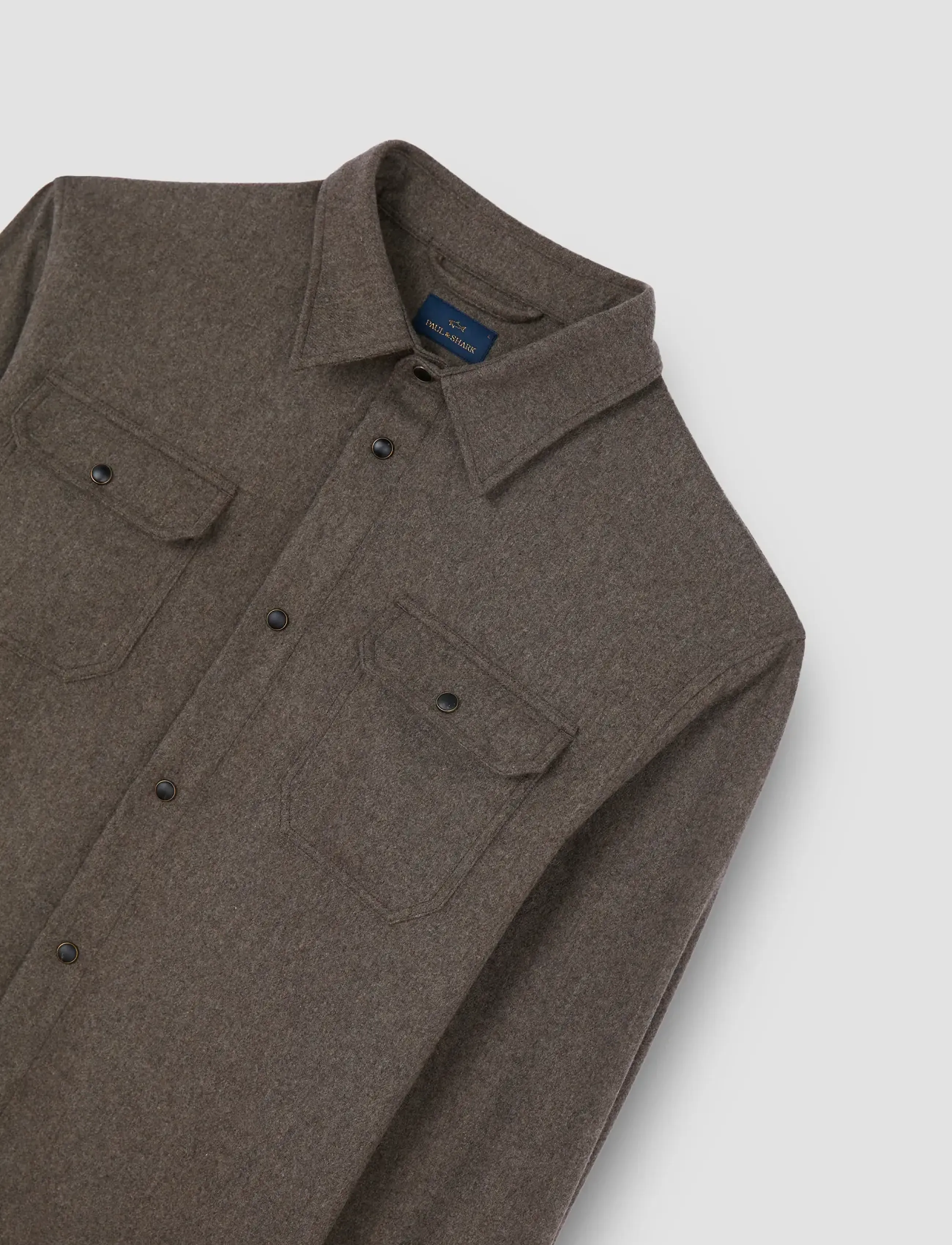 Paul & Shark - MEN'S WOVEN WOOLLEN OVERSHIRT - dark brown - 5