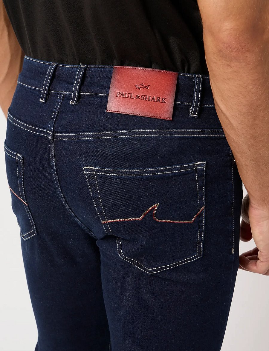 Paul & Shark - MEN'S RED RIVET 5 POCKETS JEANS - regular jeans - deep blue denim - 5