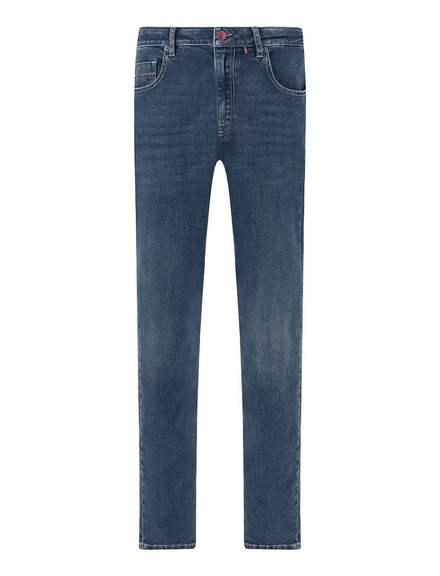 Paul & Shark - MEN'S RED RIVET 5 POCKETS JEANS - regular jeans - mid blue denim - 1