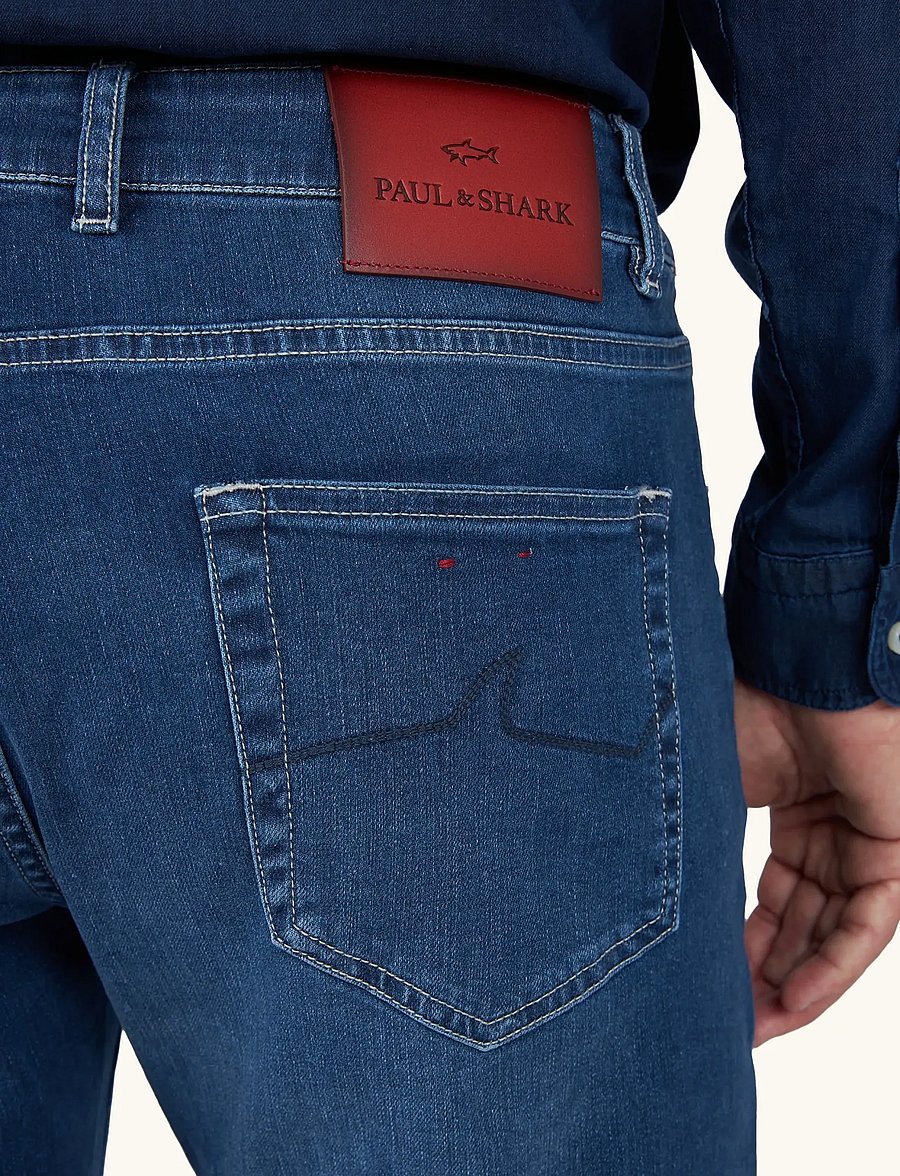 Paul & Shark - MEN'S RED RIVET 5 POCKETS JEANS - regular jeans - mid blue denim - 5