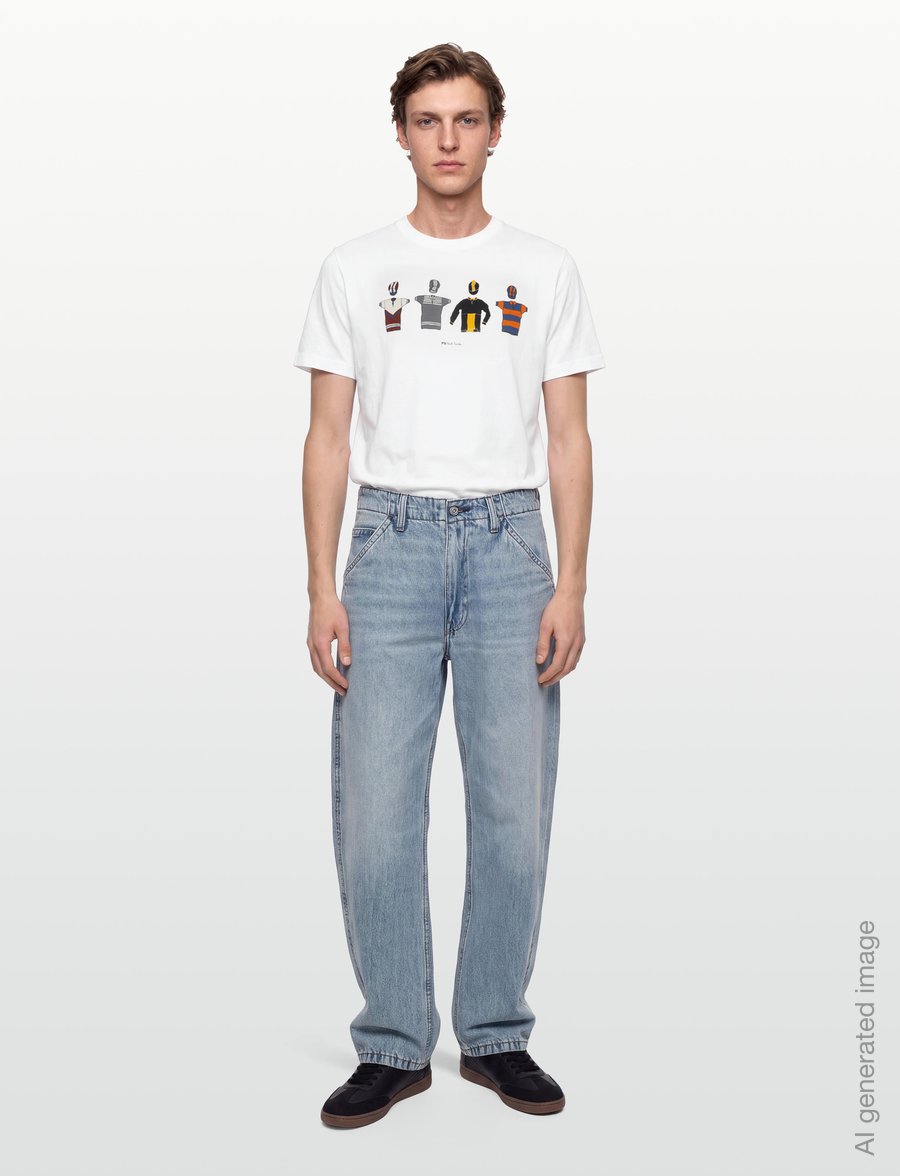 PS Paul Smith - MENS REG FIT T SHIRT CYCLE JERSEY'S - t-krekli ar īsām piedurknēm - white - 0