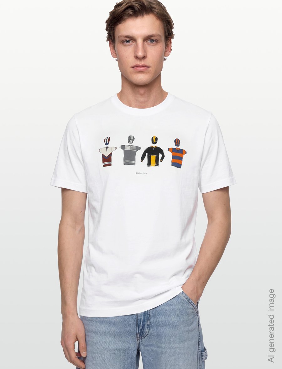 PS Paul Smith - MENS REG FIT T SHIRT CYCLE JERSEY'S - t-krekli ar īsām piedurknēm - white - 3