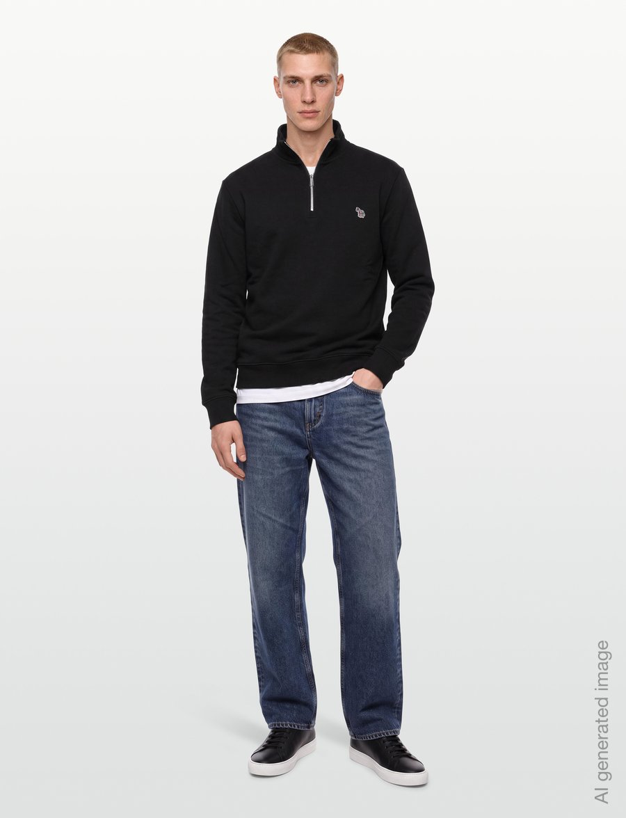 PS Paul Smith - MENS LS REG FIT HALF ZIP TOP ZEBRA - poolpika lukuga džemprid - 79_black - 0