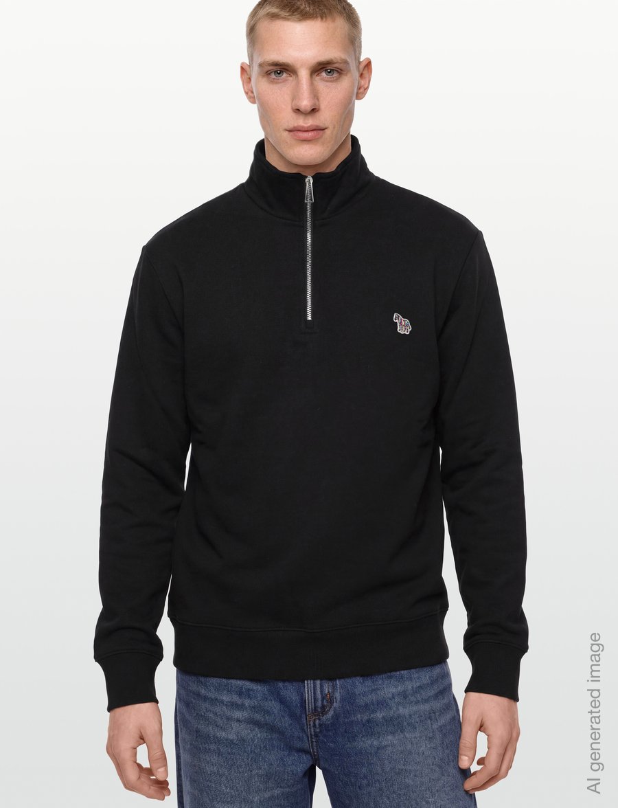 PS Paul Smith - MENS LS REG FIT HALF ZIP TOP ZEBRA - poolpika lukuga džemprid - 79_black - 3