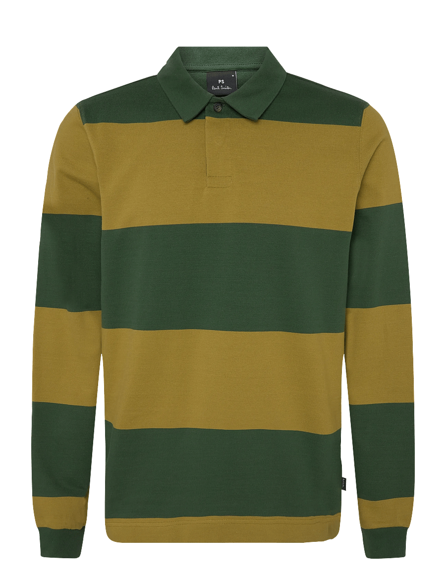 PS Paul Smith - MENS LS POPOVER - långärmade stickade pikétröjor - olive green - 0