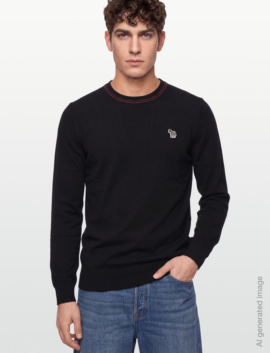 PS Paul Smith - MENS SWEATER CREW NECK ZEB BAD - rundhals - 79_black - 3