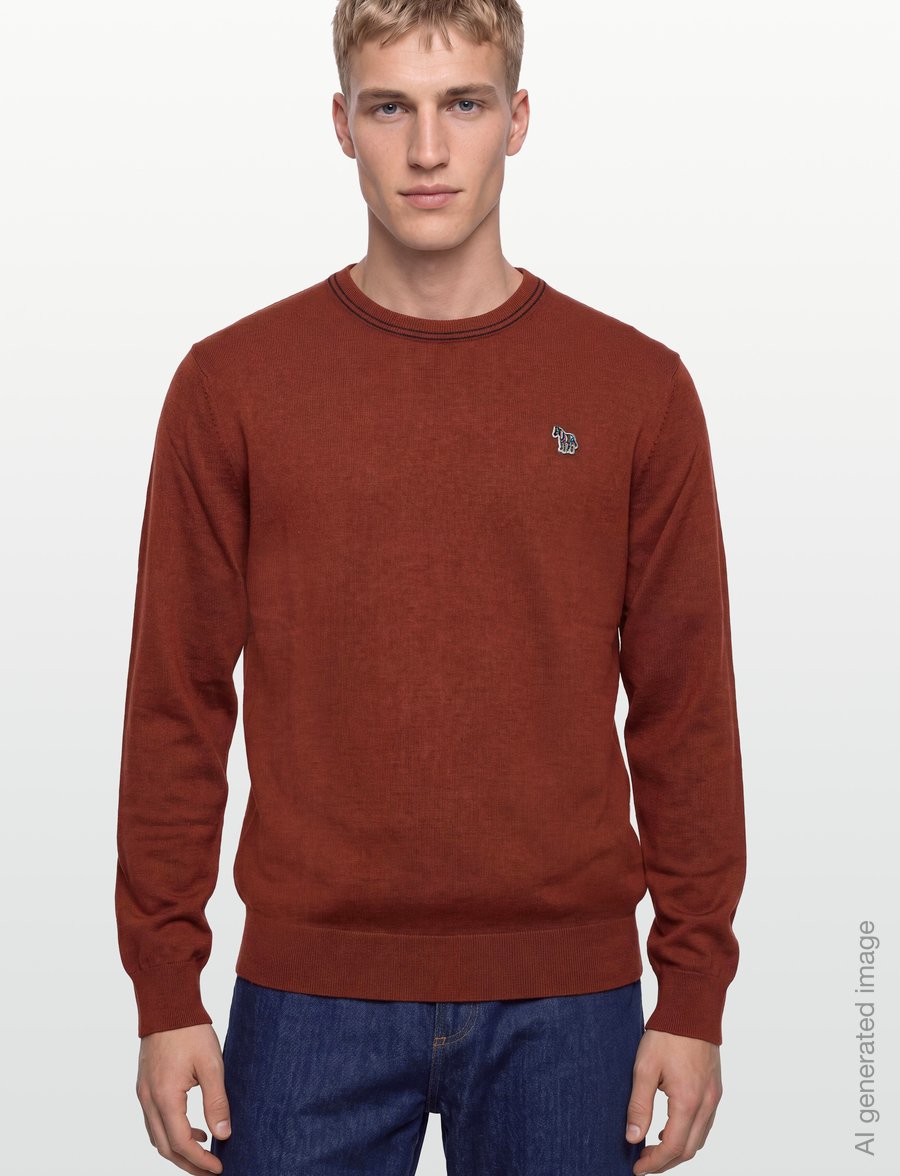 PS Paul Smith - MENS SWEATER CREW NECK ZEB BAD - Ümara kaelusega - brick red - 3