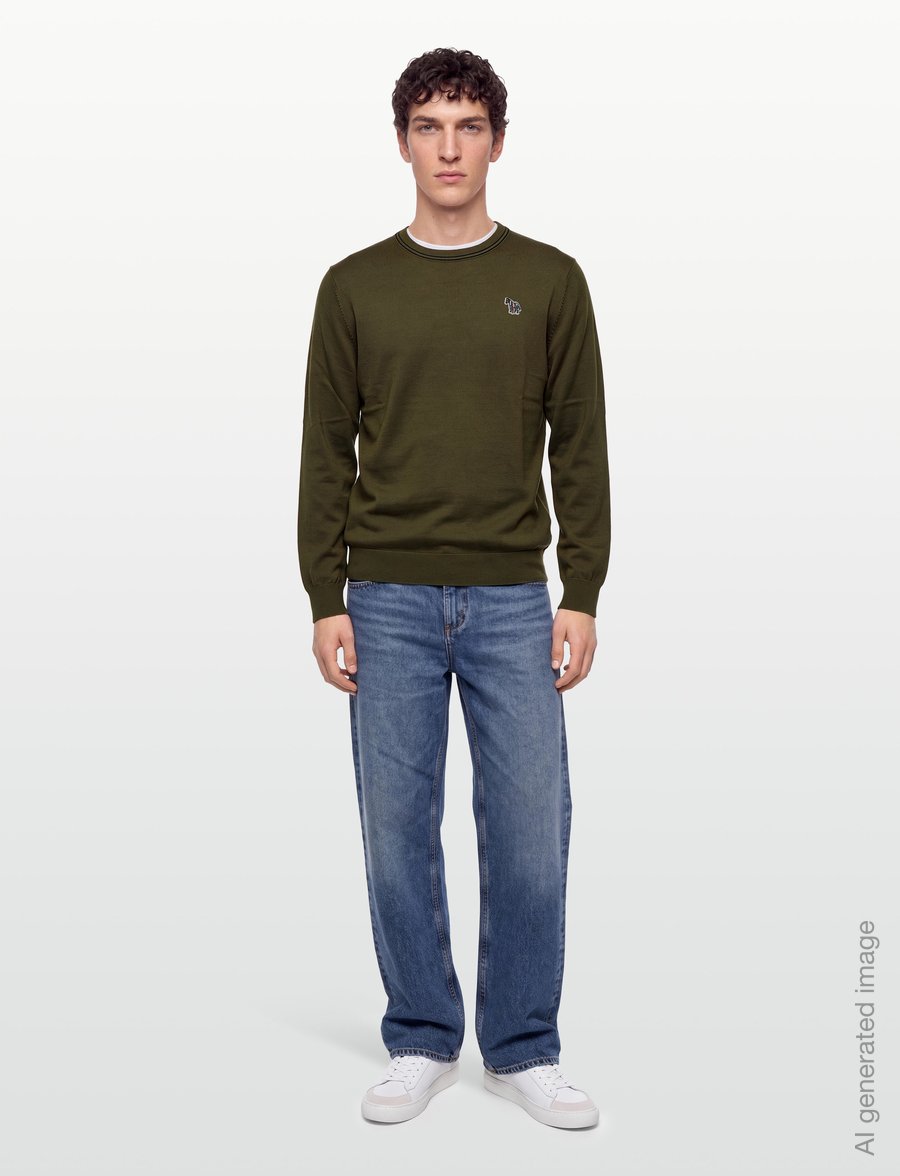 PS Paul Smith - MENS SWEATER CREW NECK ZEB BAD - round necks - military green - 0