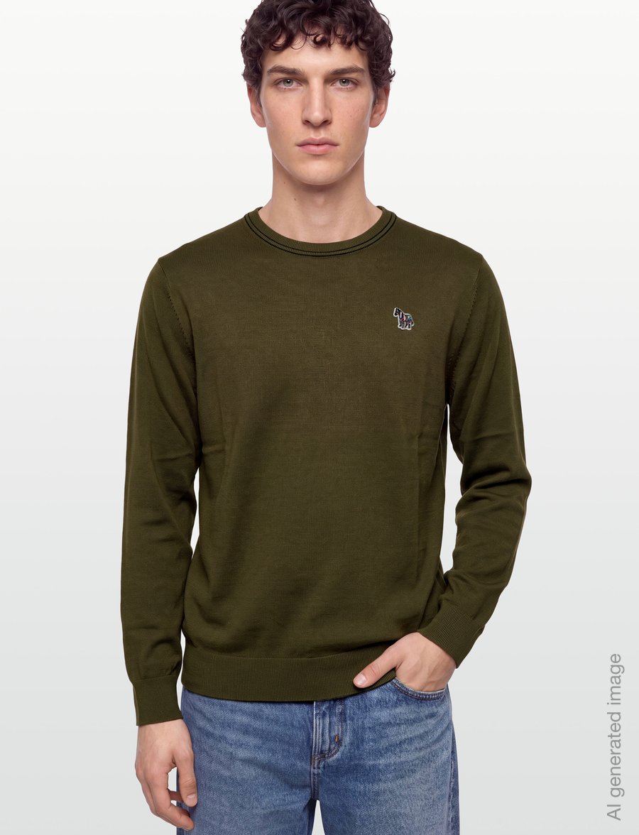 PS Paul Smith - MENS SWEATER CREW NECK ZEB BAD - round necks - military green - 3