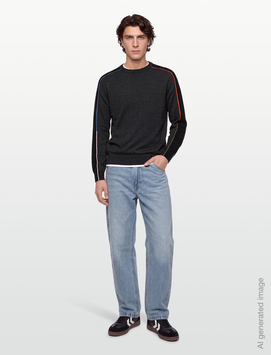 PS Paul Smith - MENS SWEATER CREW NECK - rundhalsad - 78_black melange - 0