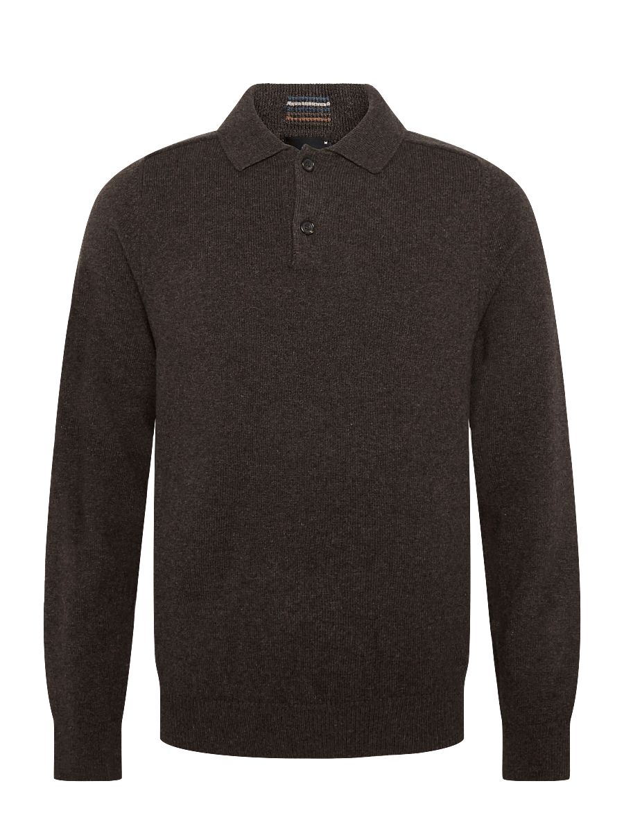 PS Paul Smith - MENS SWEATER LS POLO - langärmelige strick-polohemden - dark brown - 0
