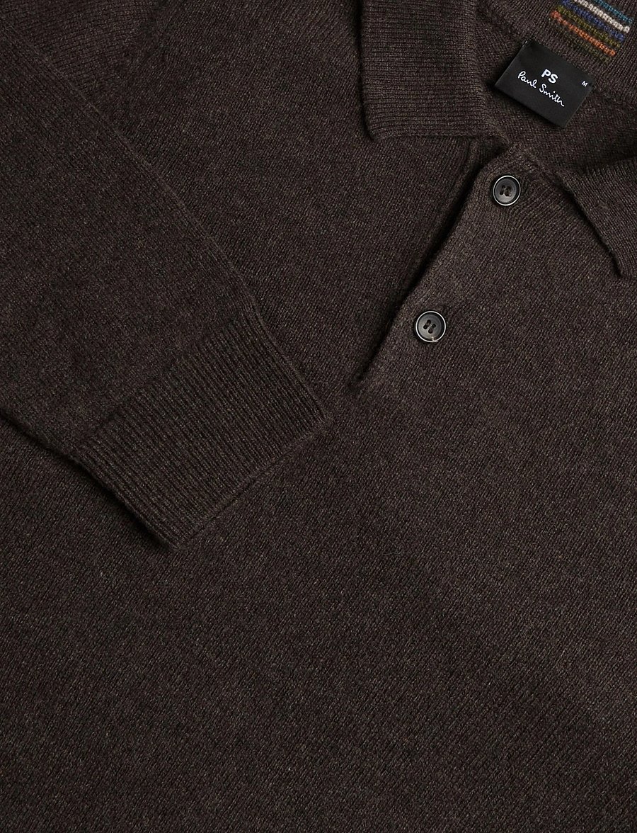 PS Paul Smith - MENS SWEATER LS POLO - langärmelige strick-polohemden - dark brown - 2