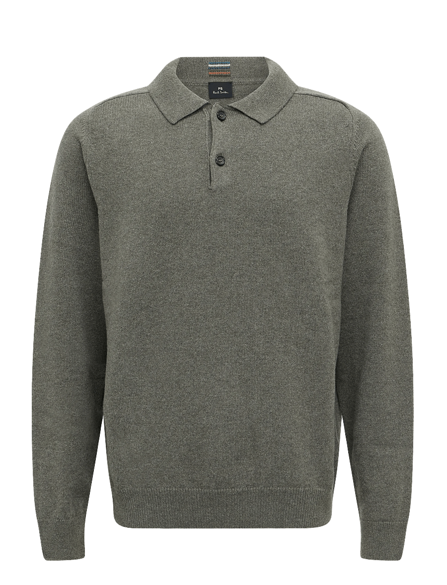 PS Paul Smith - MENS SWEATER LS POLO - langärmelige strick-polohemden - lt greyish green - 0