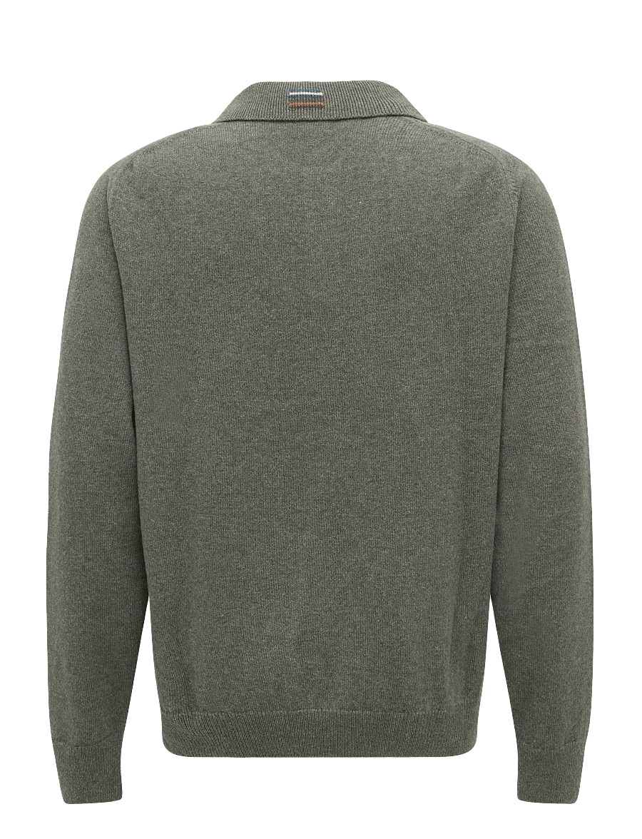 PS Paul Smith - MENS SWEATER LS POLO - langärmelige strick-polohemden - lt greyish green - 1