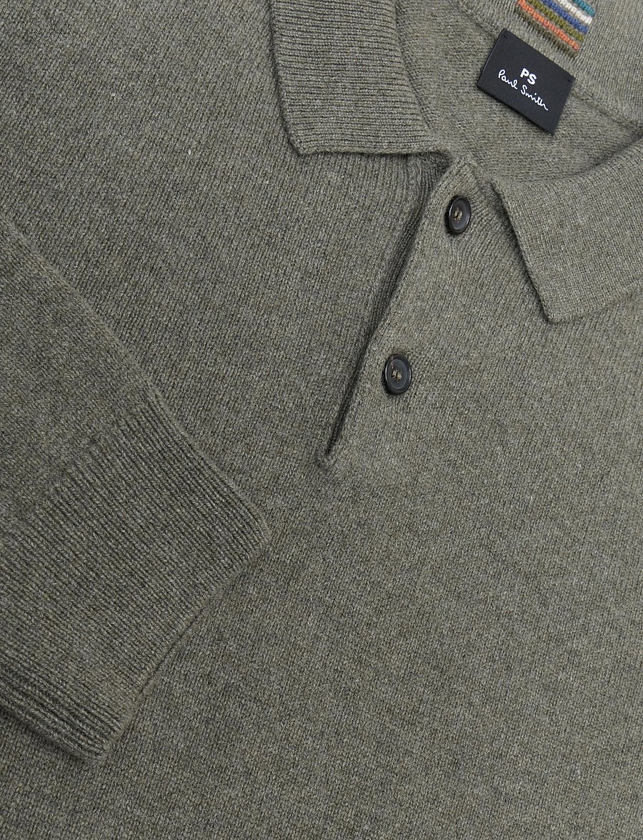 PS Paul Smith - MENS SWEATER LS POLO - langärmelige strick-polohemden - lt greyish green - 2