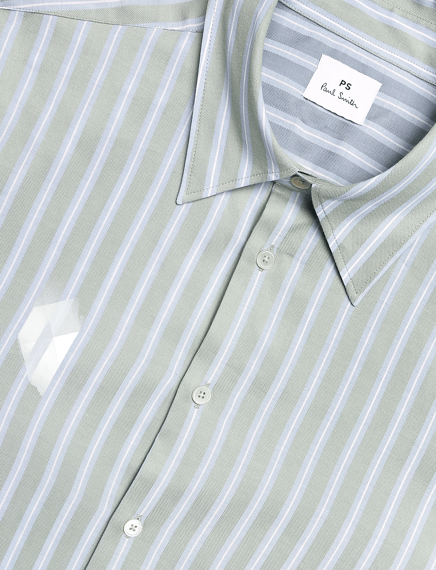 PS Paul Smith - MENS LS REGULAR FIT SHIRT - triibulised särgid - 34_lt greyish green - 2