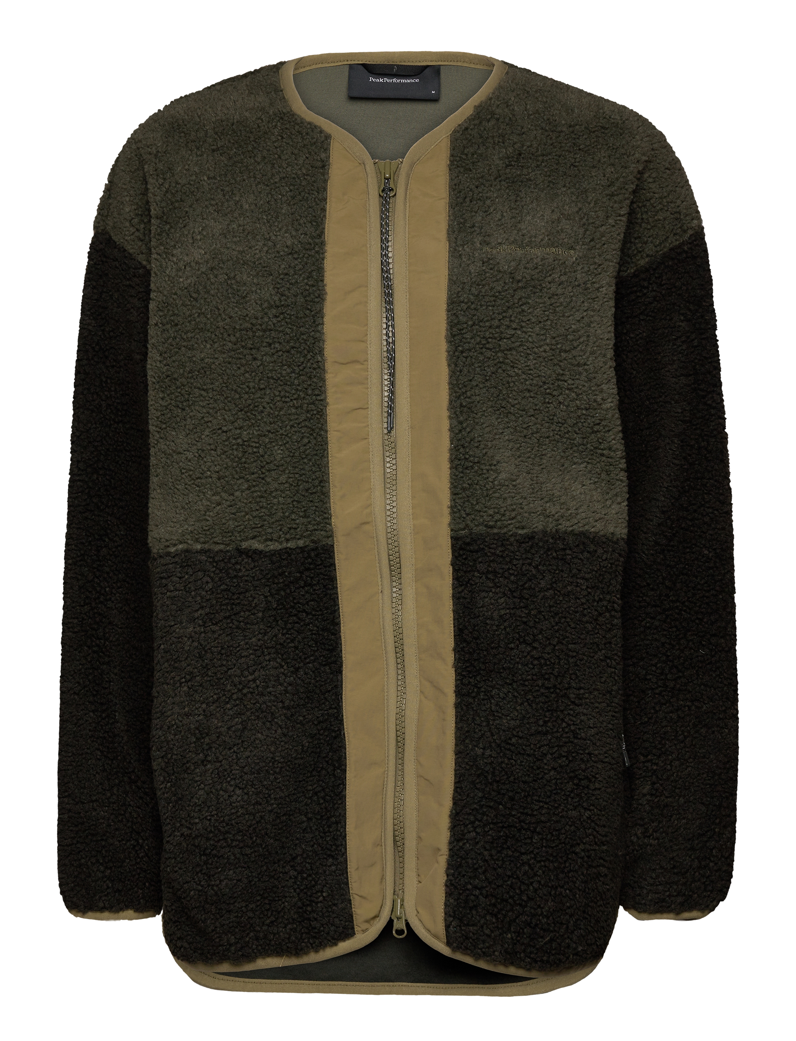 W Heavy Pile Oversized  Cardigan - PINE NEEDLE/OLIVE EXTREME/