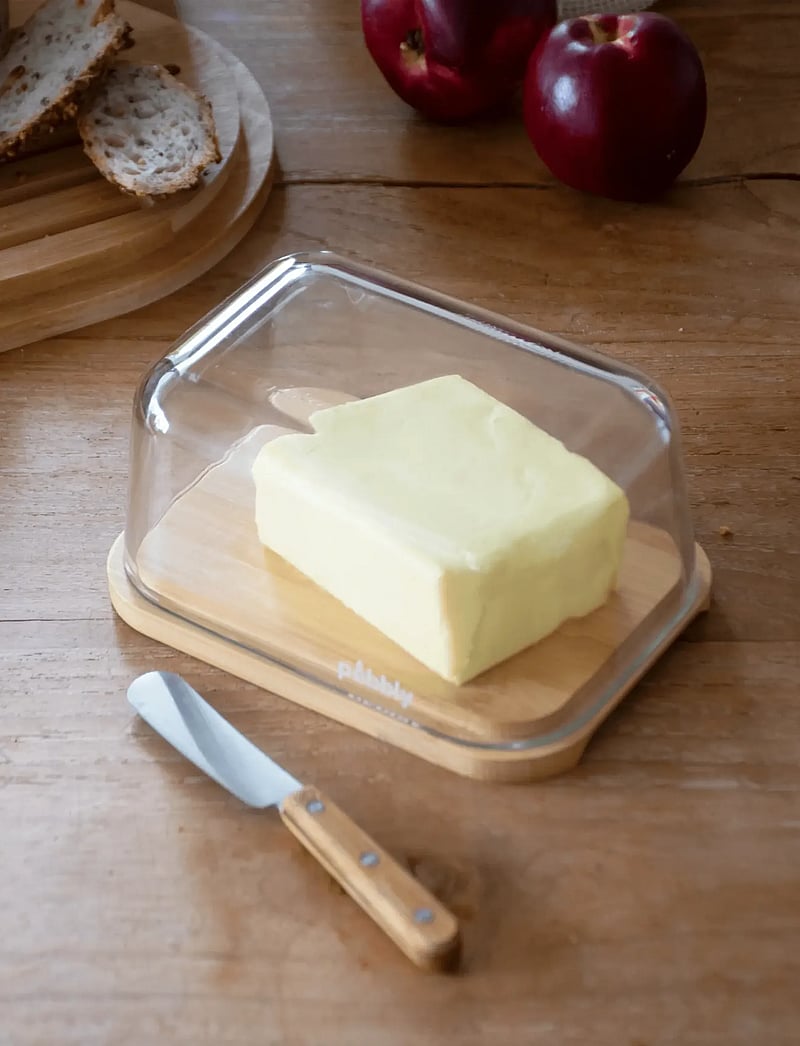 Pebbly - Pebbly Butterdish and spreader, 2-pc set - sviestinės - clear - 0