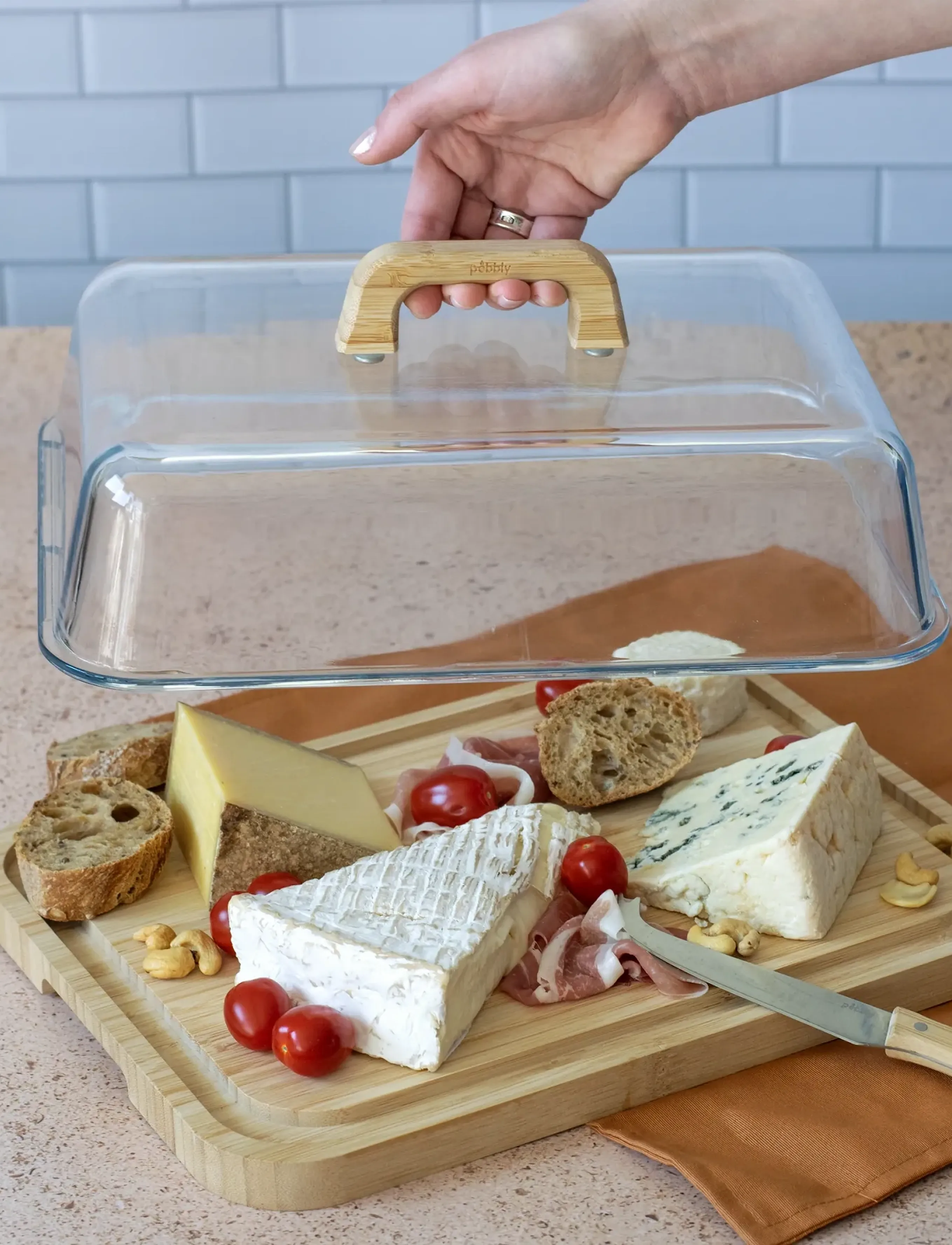 Pebbly - Pebbly Cheese box glass/bamboo - kaaskuipjes - clear - 5