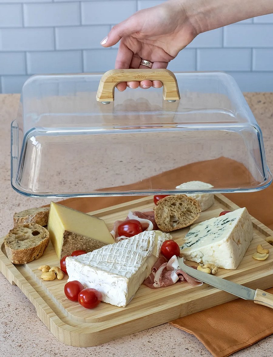 Pebbly - Pebbly Cheese box glass/bamboo - käsedosen - clear - 5