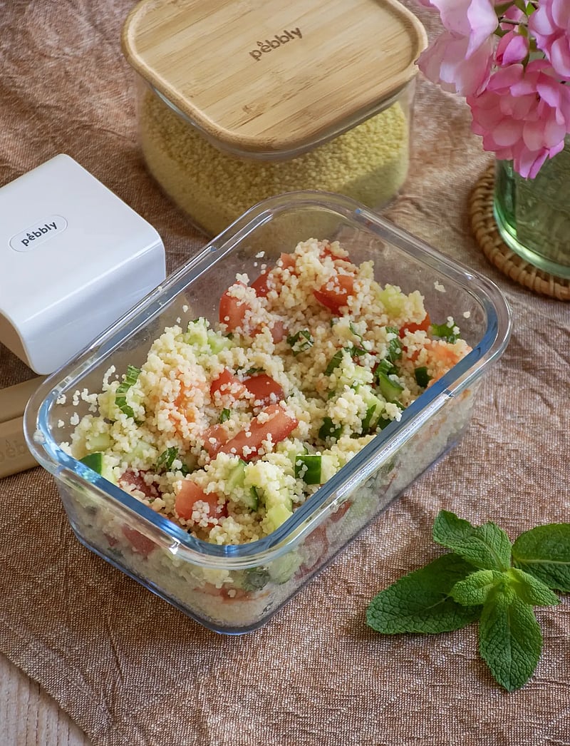 Pebbly - Pebbly rectangular glass canister with glass lid and vacuum cap - 1900 ml - nach preis einkaufen - clear - 5