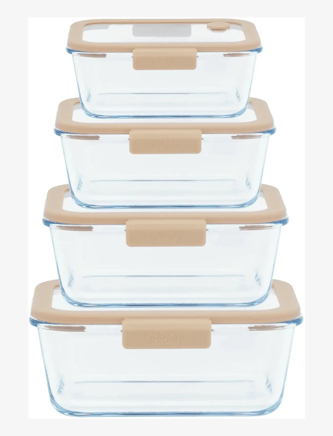 Pebbly - Pebbly 5 pcs set : 4 rectangular boxes & air vacuum pump - køkkenkrukker - clear - 0