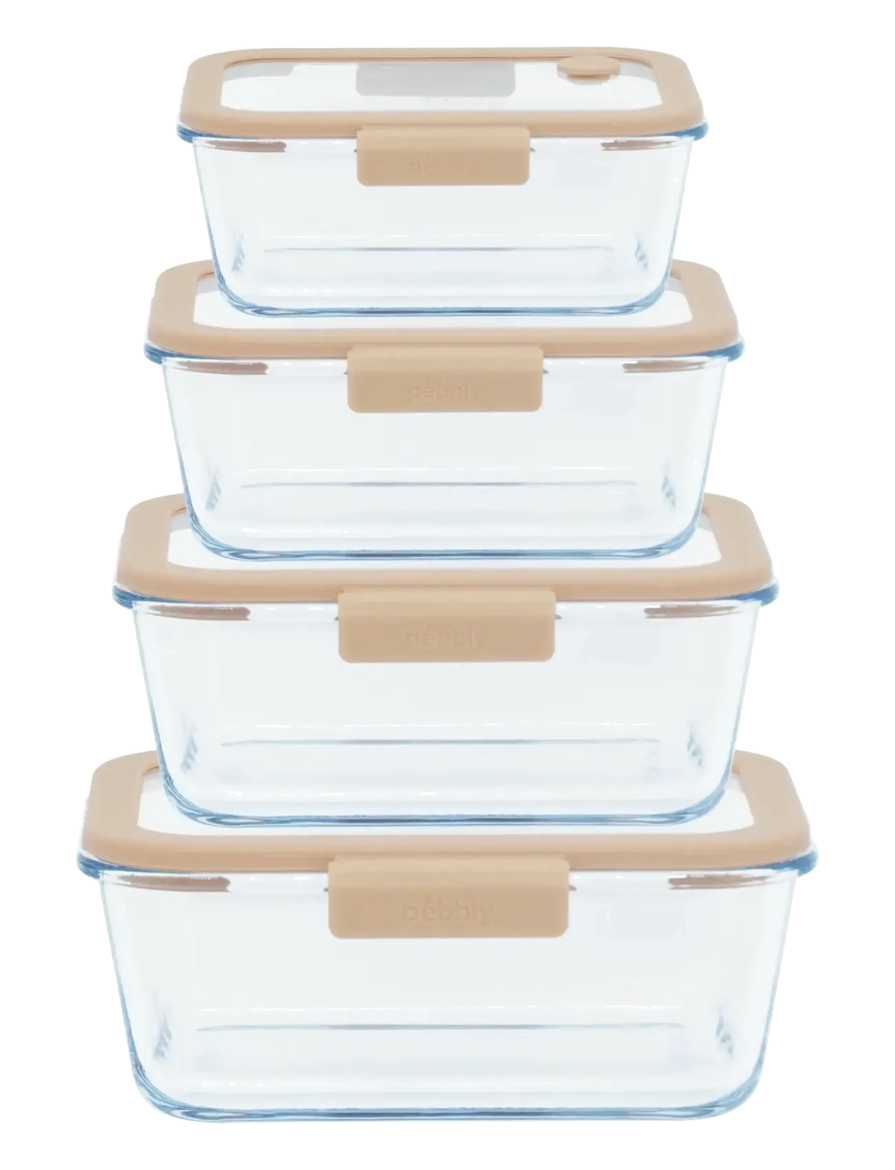 Pebbly 5 pcs set : 4 rectangular boxes & air vacuum pump - CLEAR