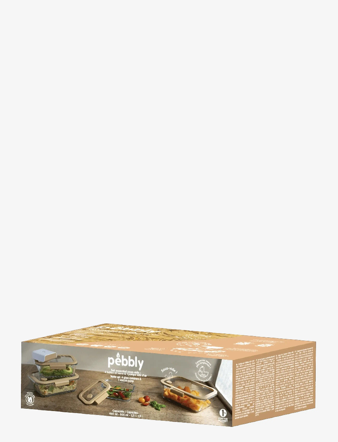 Pebbly - Pebbly 5 pcs set : 4 rectangular boxes & air vacuum pump - køkkenkrukker - clear - 1