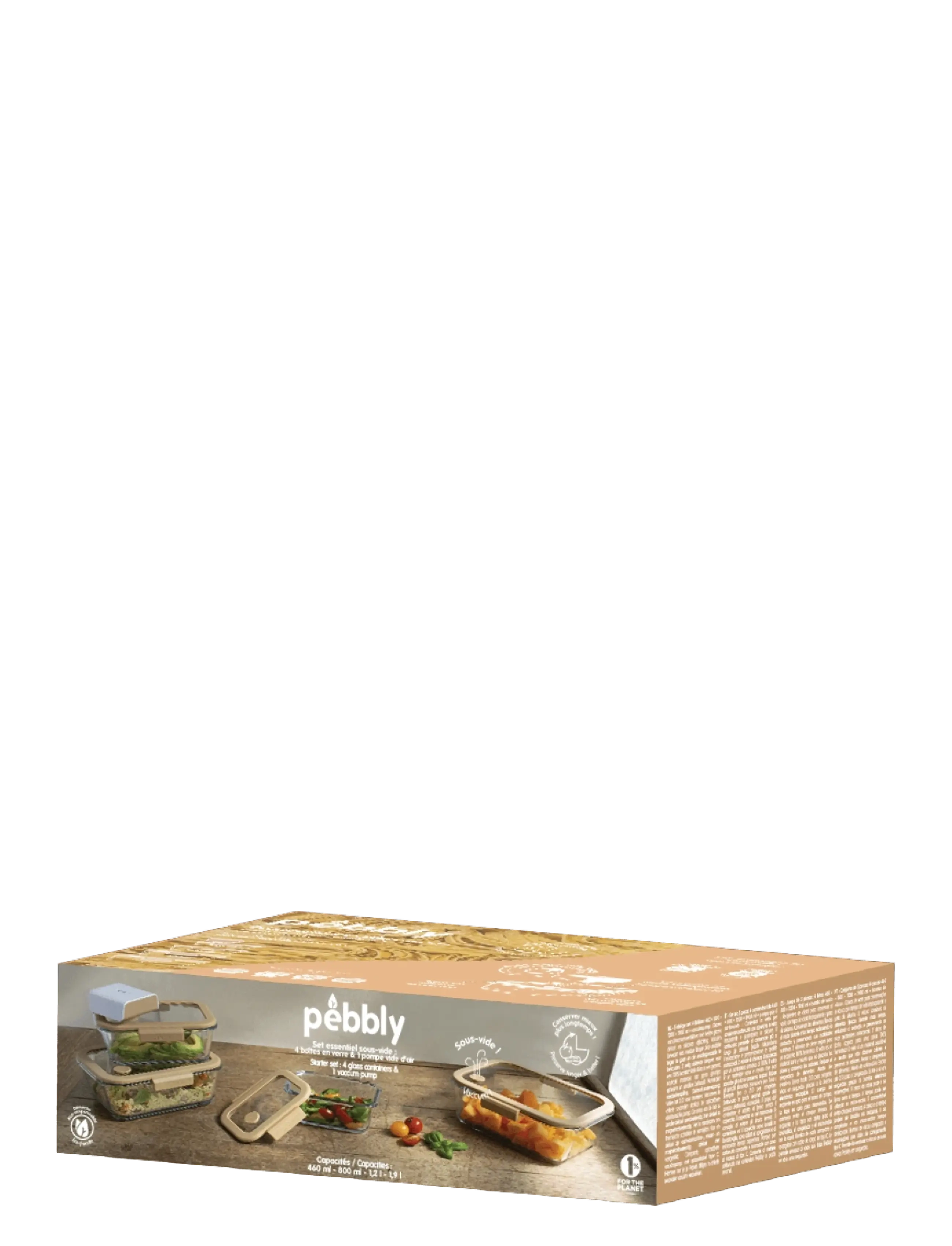 Pebbly - Pebbly 5 pcs set : 4 rectangular boxes & air vacuum pump - kitchen jars - clear - 2