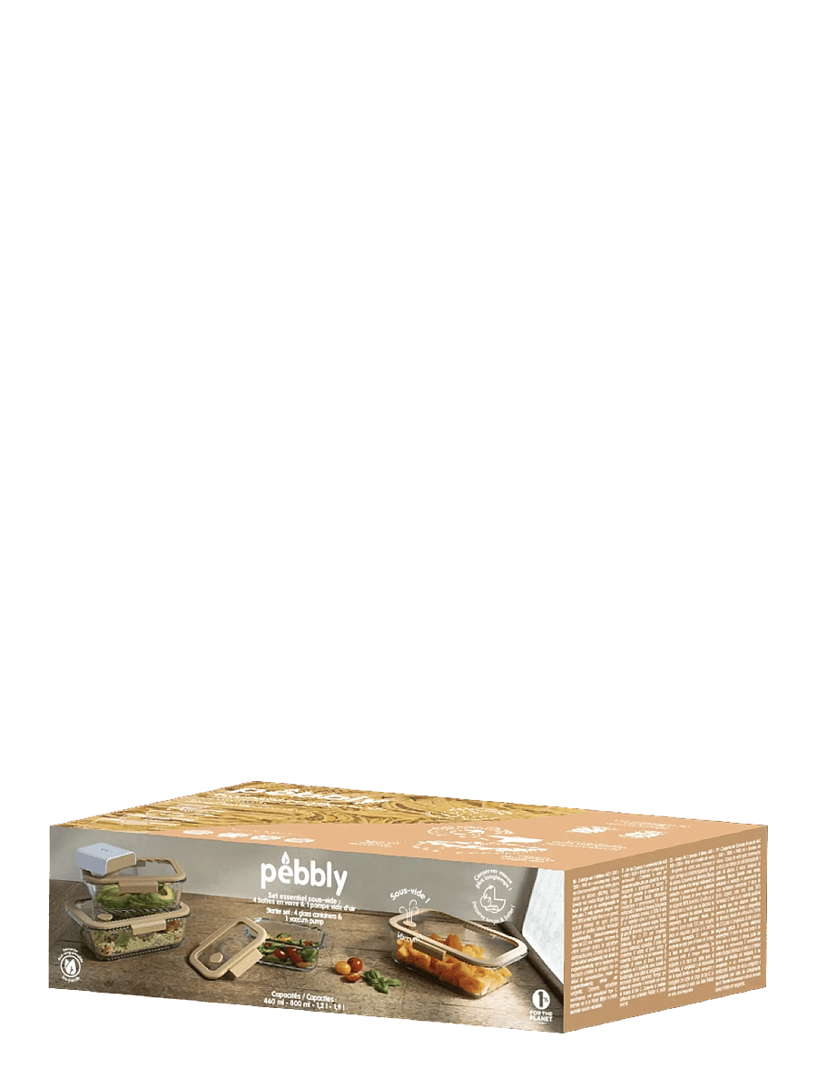Pebbly - Pebbly 5 pcs set : 4 rectangular boxes & air vacuum pump - vorratsgläser - clear - 2