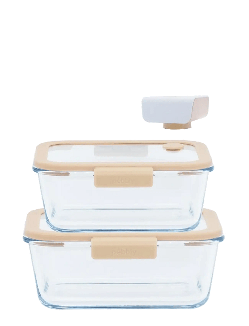 Pebbly - Pebbly 3 pcs set : 2 rectangular boxes & air vacuum pump - vakuumverpacker - clear - 1