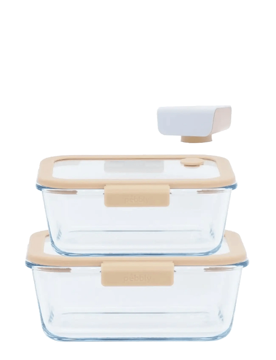 Pebbly - Pebbly 3 pcs set : 2 rectangular boxes & air vacuum pump - vakuumverpacker - clear - 1