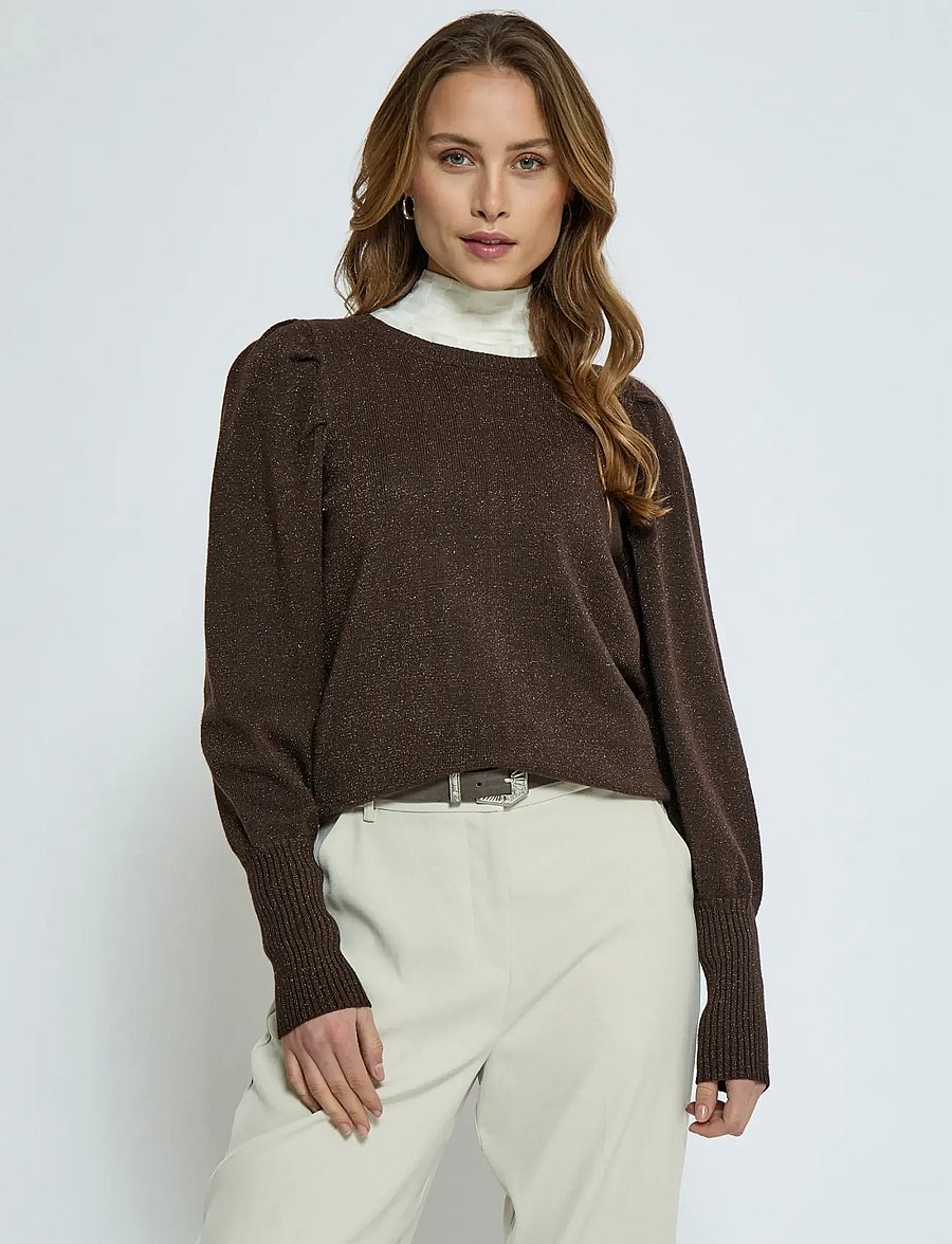 Peppercorn - Anissa Pullover - stickade tröjor - coffee bean brown metallic - 0