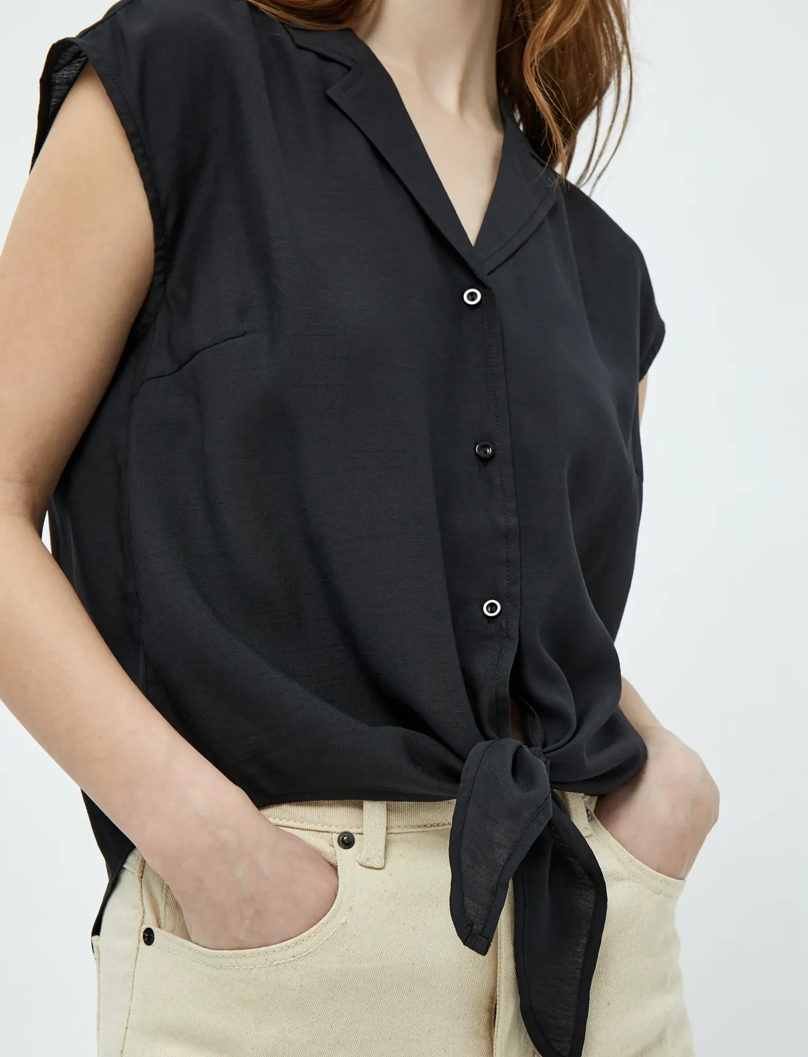 Peppercorn - PCNaline Sleeveless Shirt - kortärmade skjortor - sort - 5
