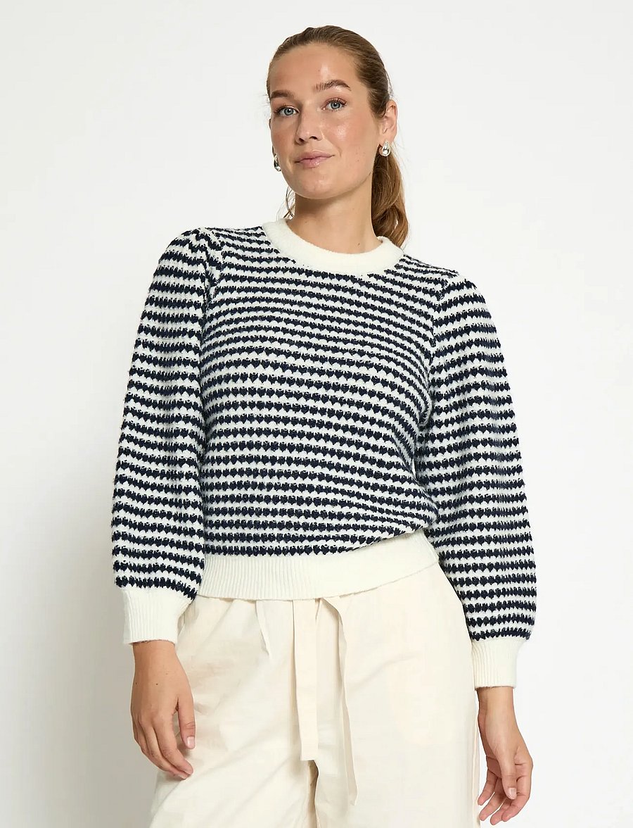 Peppercorn - PCCamilla 3/4 Sleeve Striped Knit P - sviitrid - black iris stripe - 0