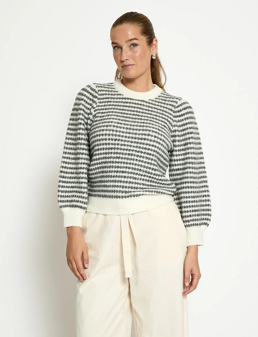Peppercorn - PCCamilla 3/4 Sleeve Striped Knit P - sviitrid - whitecap str. - 0