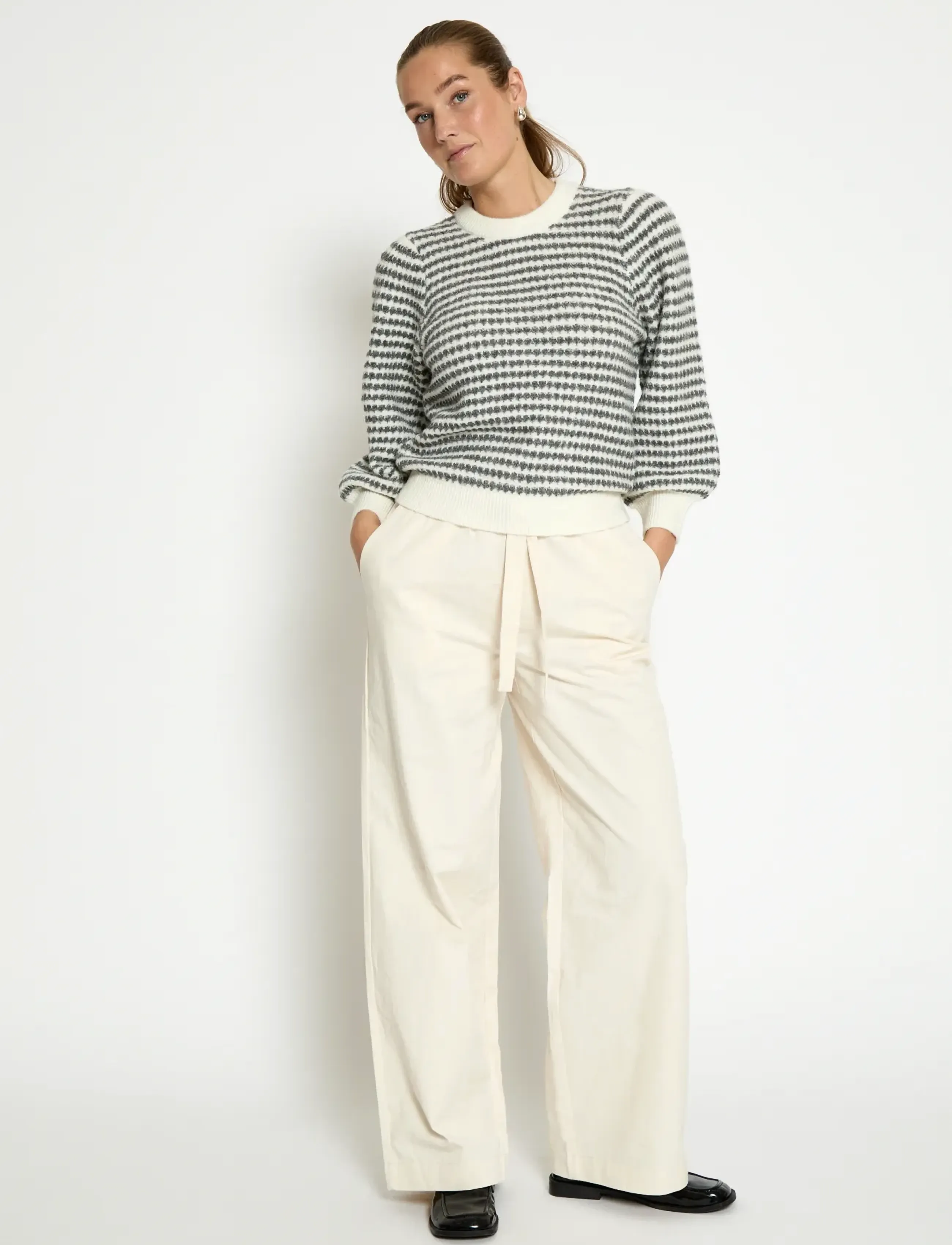 Peppercorn - PCCamilla 3/4 Sleeve Striped Knit P - sviitrid - whitecap str. - 3