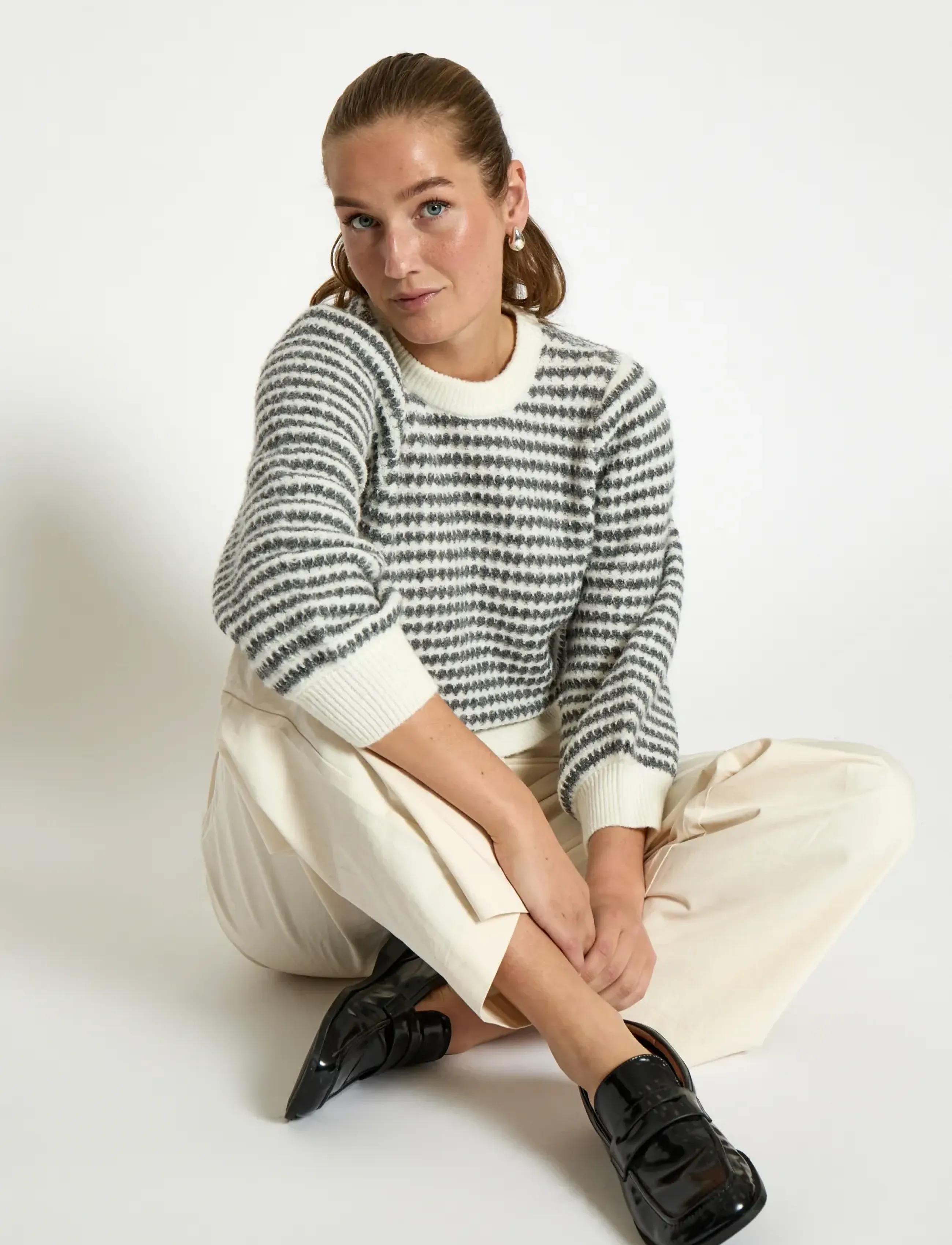 Peppercorn - PCCamilla 3/4 Sleeve Striped Knit P - sviitrid - whitecap str. - 4