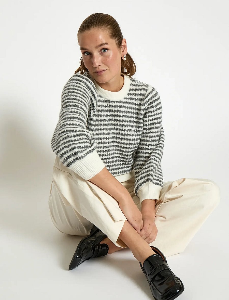 Peppercorn - PCCamilla 3/4 Sleeve Striped Knit P - sviitrid - whitecap str. - 4