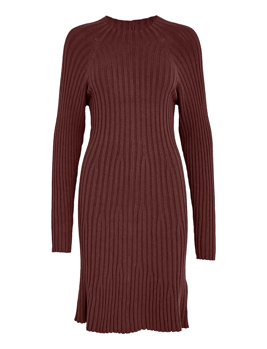 Peppercorn - PCAnna Rib Over Knee Dress - strikkjoler - madder brown - 1